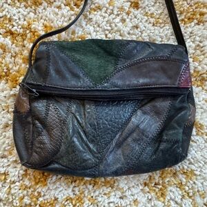 Vintage 1990’s Multi-Color Leather Patchwork Crossbody Purse - Boho Retro Bag